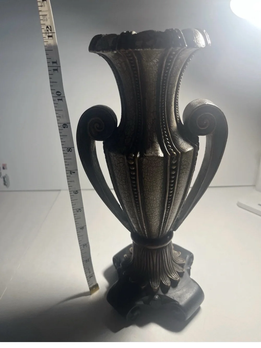 Ornate Decorative Urn Vase Tuscan Style Gold Black Home Decor 15”